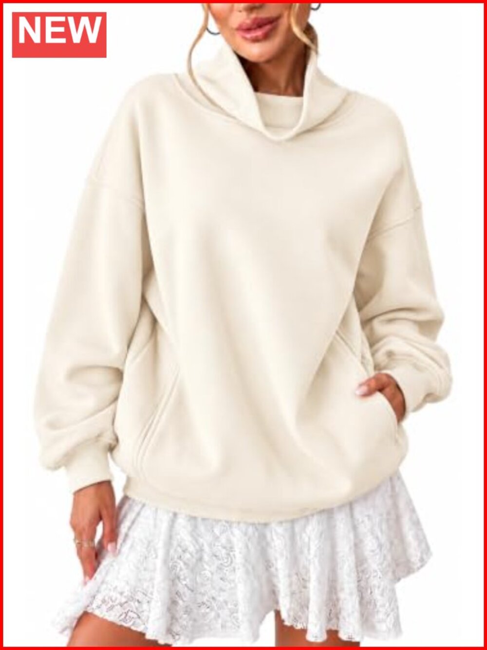 Mock Neck Oversized Sweatshirt Pullover with Pockets